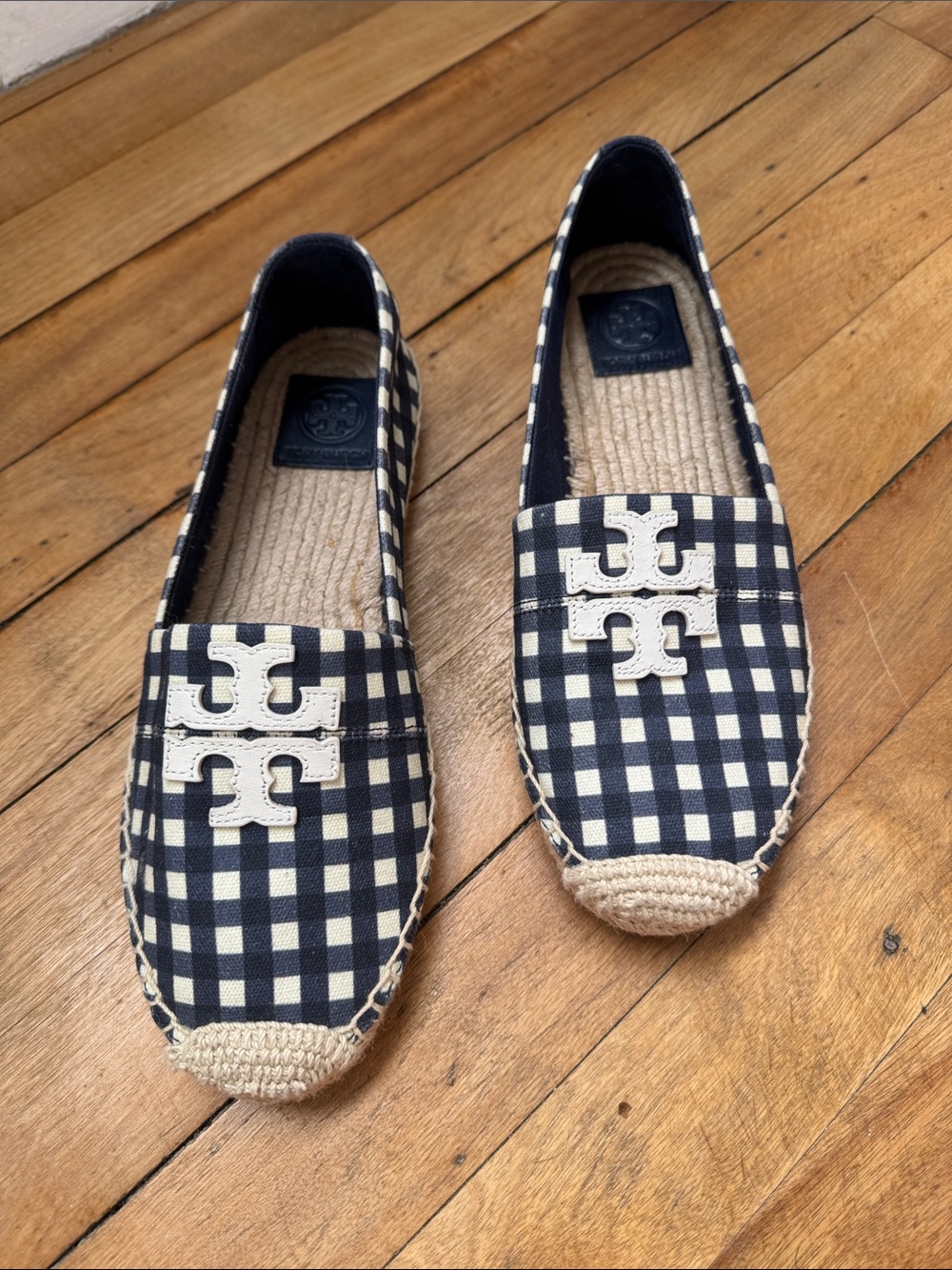 Tory Burch Weston Blue and White Gingham Espadrilles